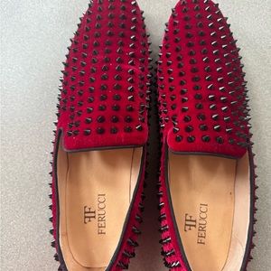 FERUCCI BURGUNDY VELVET BLACK SPIKES SLIPPERS  LOAFER SIZE 15 PROM WEDDING SHOES
